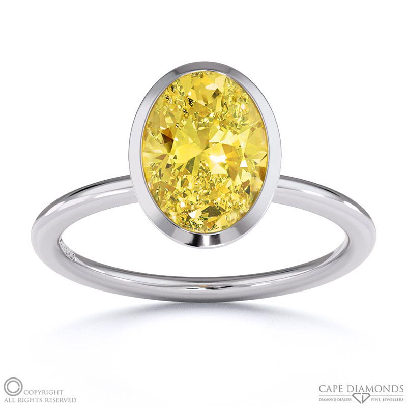 Yellow Natural Diamond Oval-cut Basket Bezel Setting Solitaire White Gold Engagement Ring