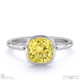 yellow natural diamond cushion-cut bezel setting split band white gold engagement ring with 9k white gold metal and cushion shape diamond