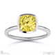 yellow lab grown diamond cushion cut basket bezel solitaire white gold engagement ring with 9k white gold metal and cushion shape diamond