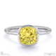 yellow lab grown diamond cushion cut basket bezel solitaire white gold engagement ring with 9k white gold metal and cushion shape diamond