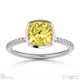 yellow lab grown diamond cushion-cut basket bezel setting pave white gold engagement ring with 18k white gold metal and cushion shape diamond