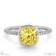 yellow lab grown diamond cushion-cut basket bezel setting pave white gold engagement ring with 18k white gold metal and cushion shape diamond