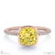 yellow lab grown diamond cushion-cut basket bezel setting pave rose gold engagement ring with 9k rose gold metal and cushion shape diamond
